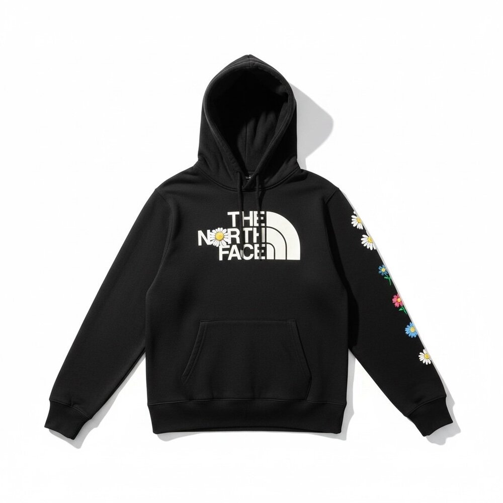 The North Face Women's Black Floral Logo Hoodie Sweatshirt Outdoor Casual